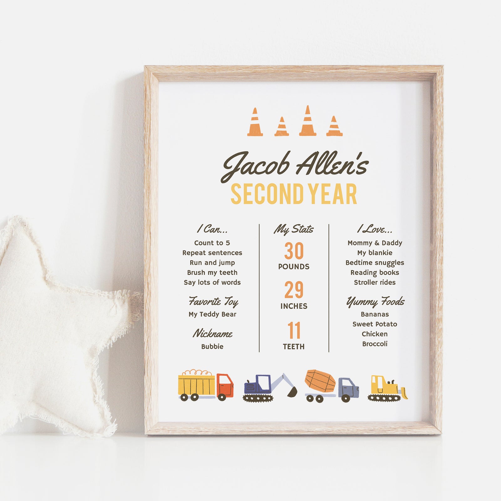 Editable Construction Birthday Party Milestone Sign Template