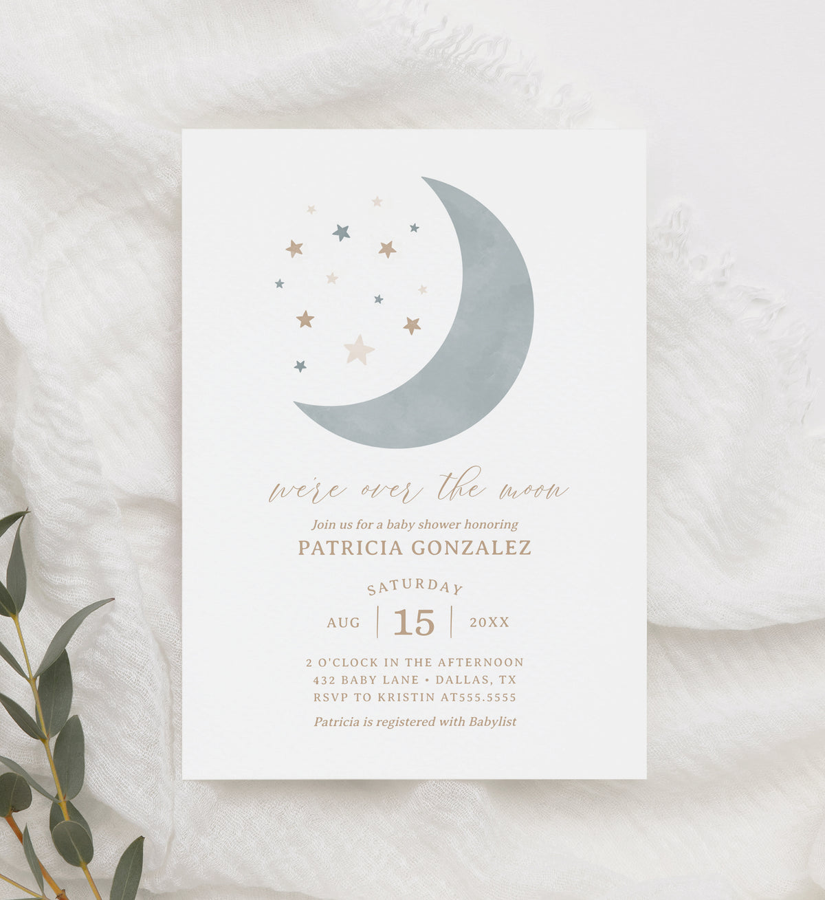 Editable Over the Moon Boy Baby Shower Invitation Template
