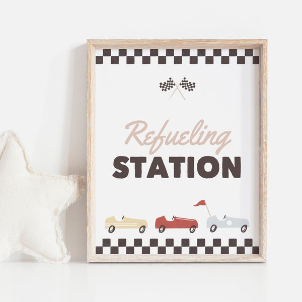 Race Car Birthday Party Refueling Station Sign - Little Folk Printables
