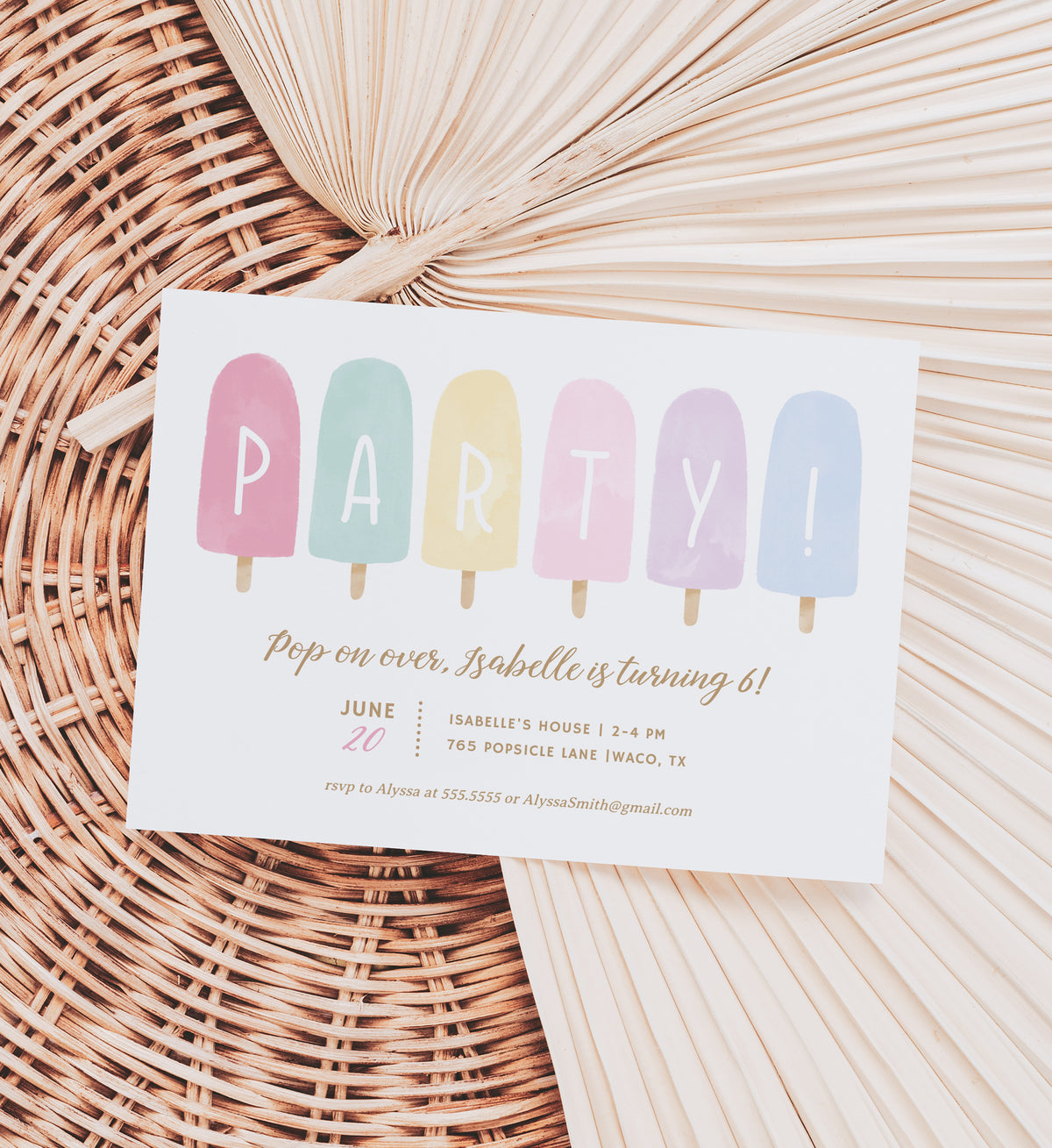 Editable Pastel Popsicle Birthday Party Invitation Template