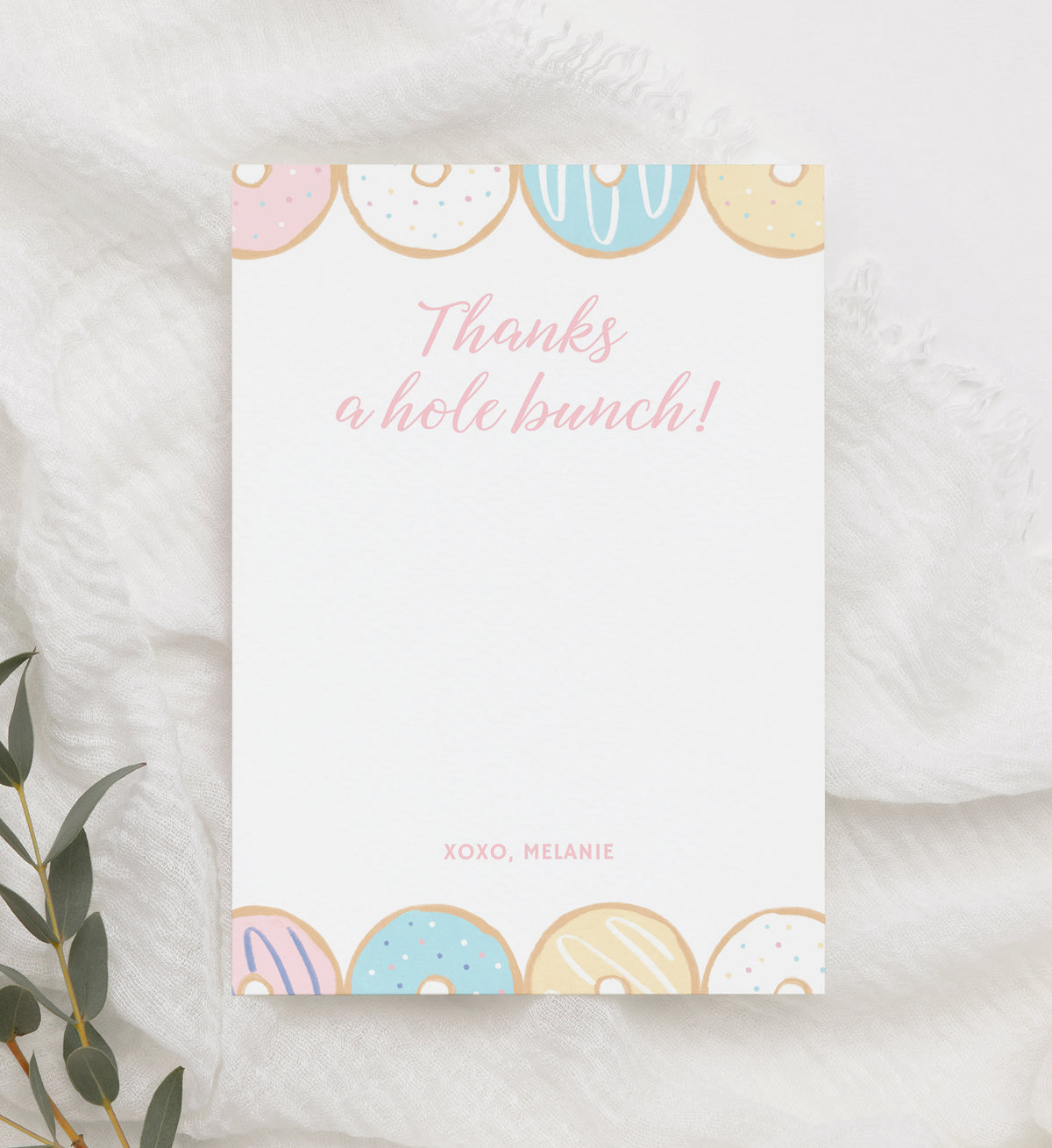 Editable Donut Birthday Party Flat Thank You Card Template