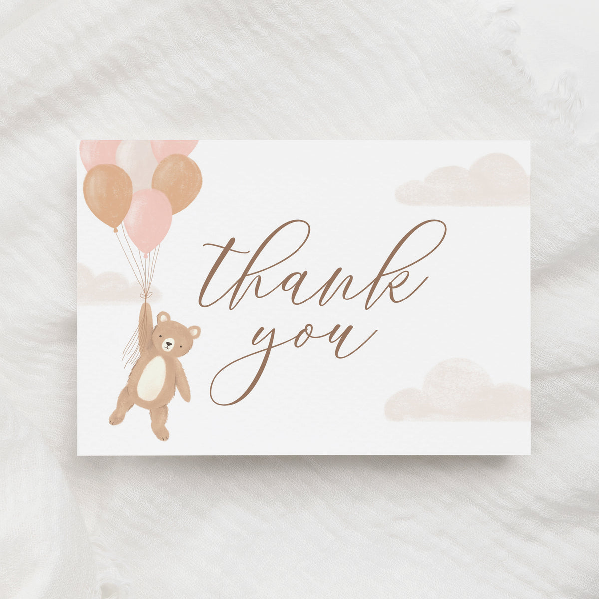 Editable Teddy Bear Baby Shower Folded Thank You Card Template
