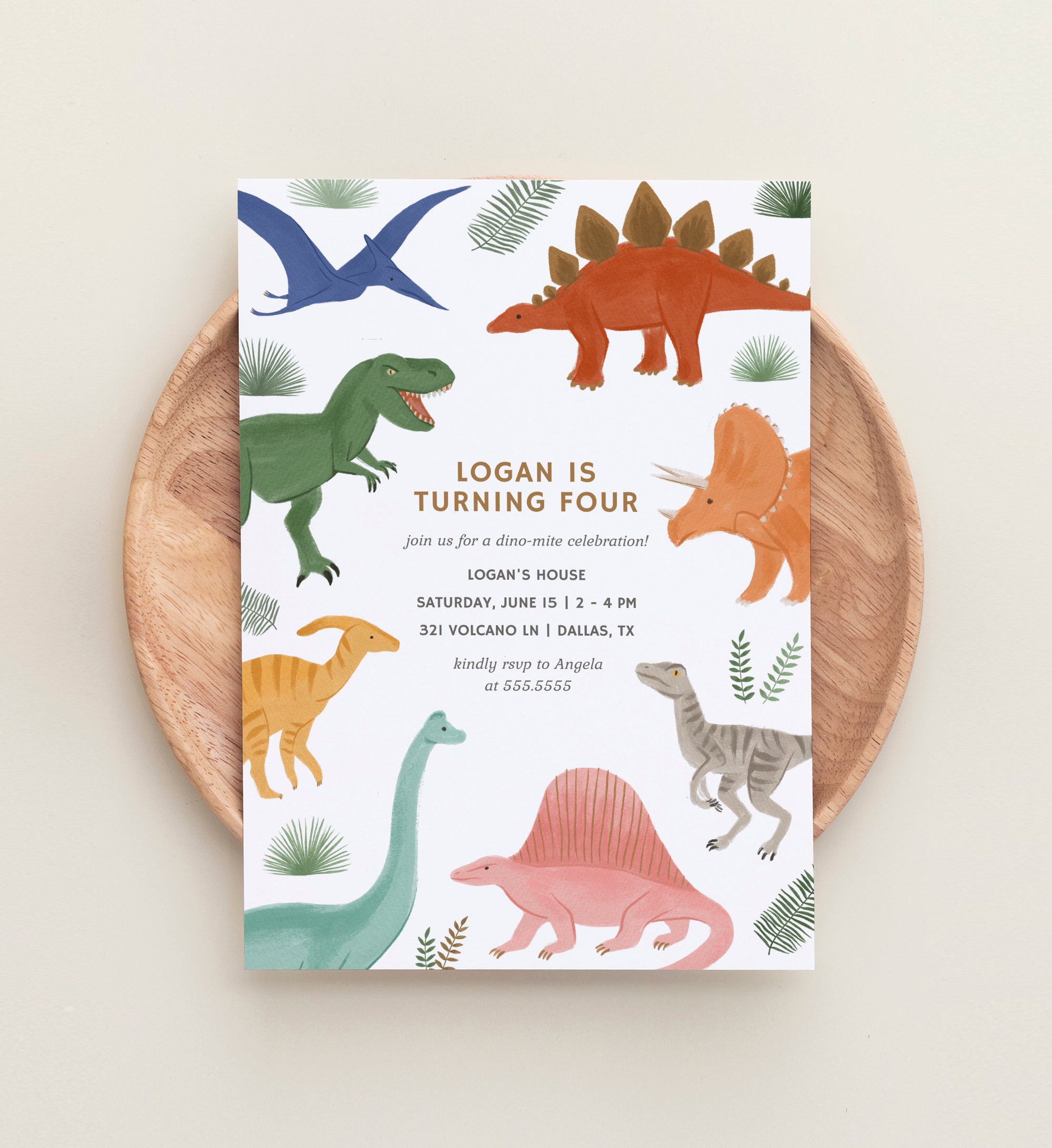 Editable Dinosaur Birthday Party Invitation Template
