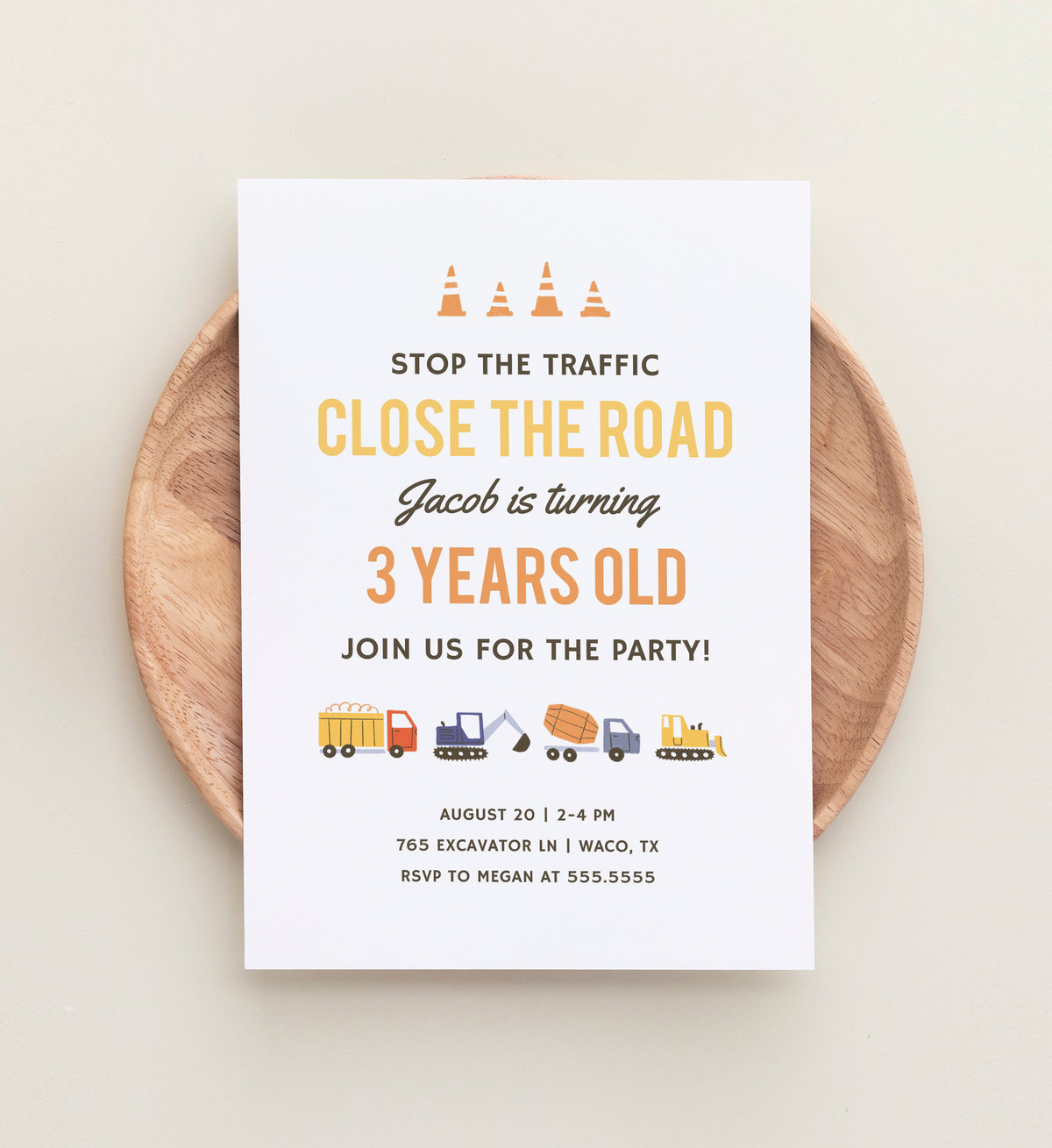 Editable Construction Birthday Party Invitation Template
