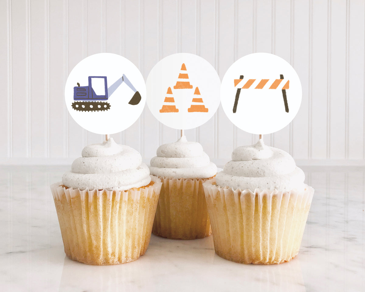 Construction Birthday Party Cupcake Toppers