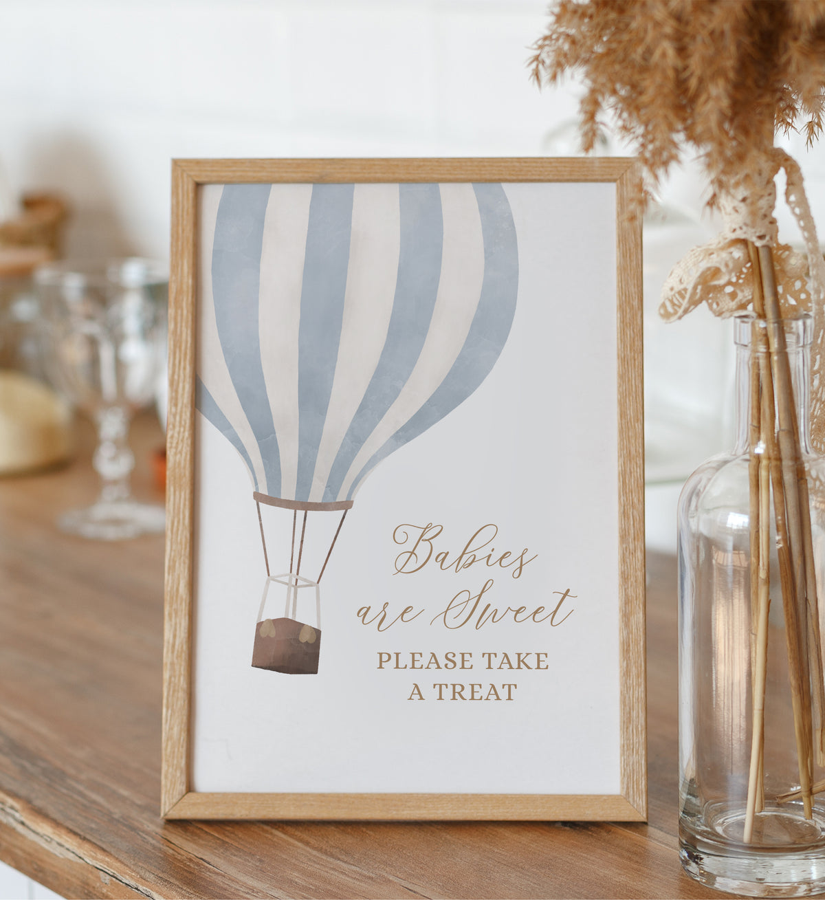 Blue Hot Air Balloon Baby Shower Babies are Sweet Take a Treat  Sign