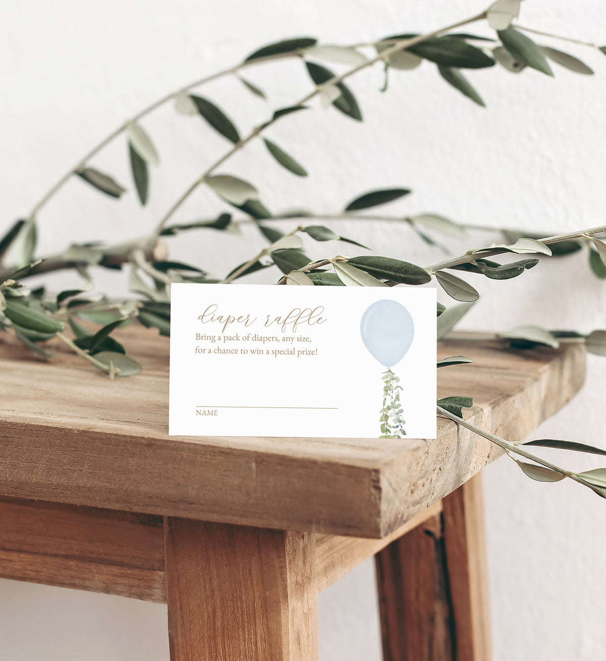 Editable Blue Balloon Diaper Raffle Ticket
