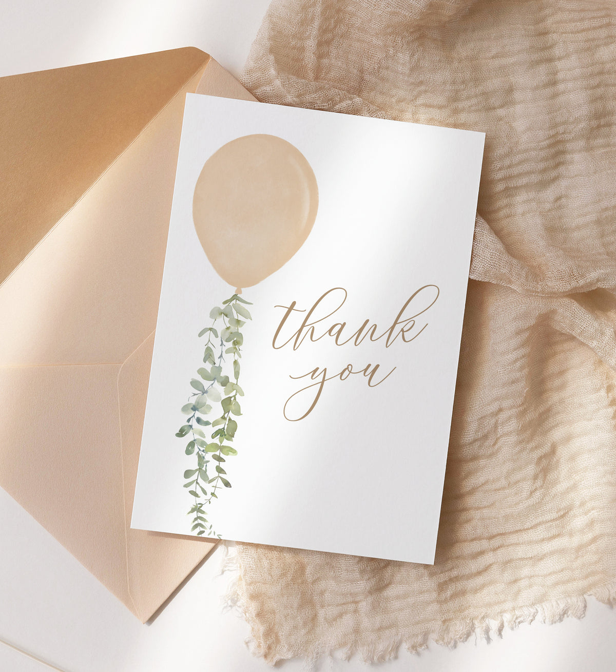 Editable Gold Balloon Baby Shower Folded Thank You Card Template
