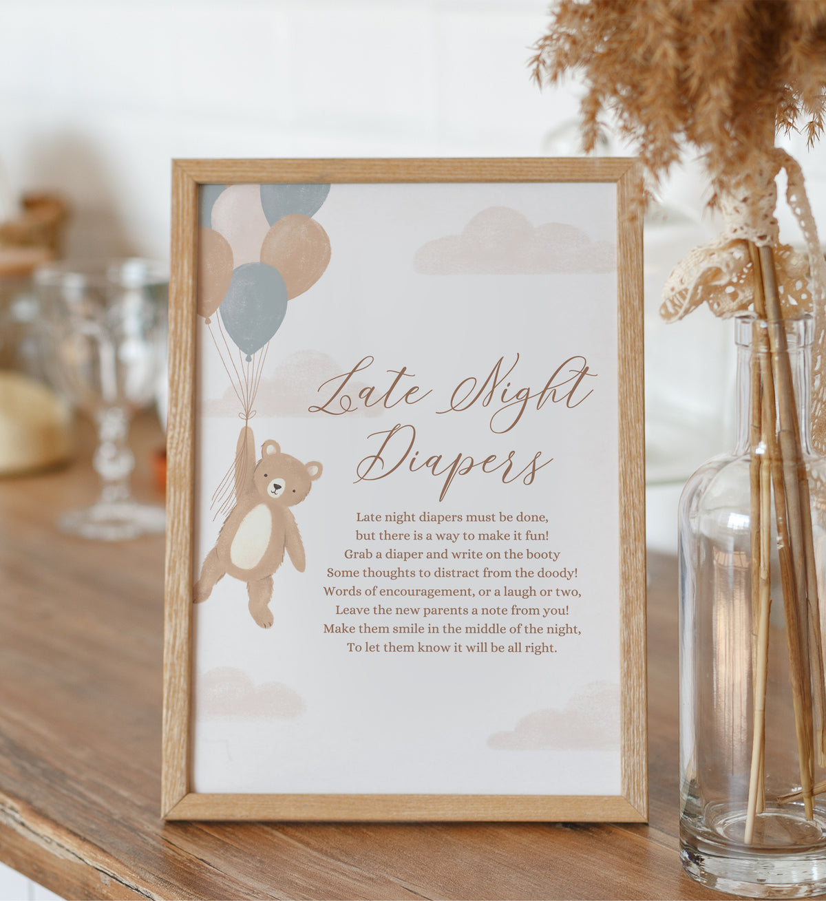 Teddy Bear Baby Shower Late Night Diapers Sign