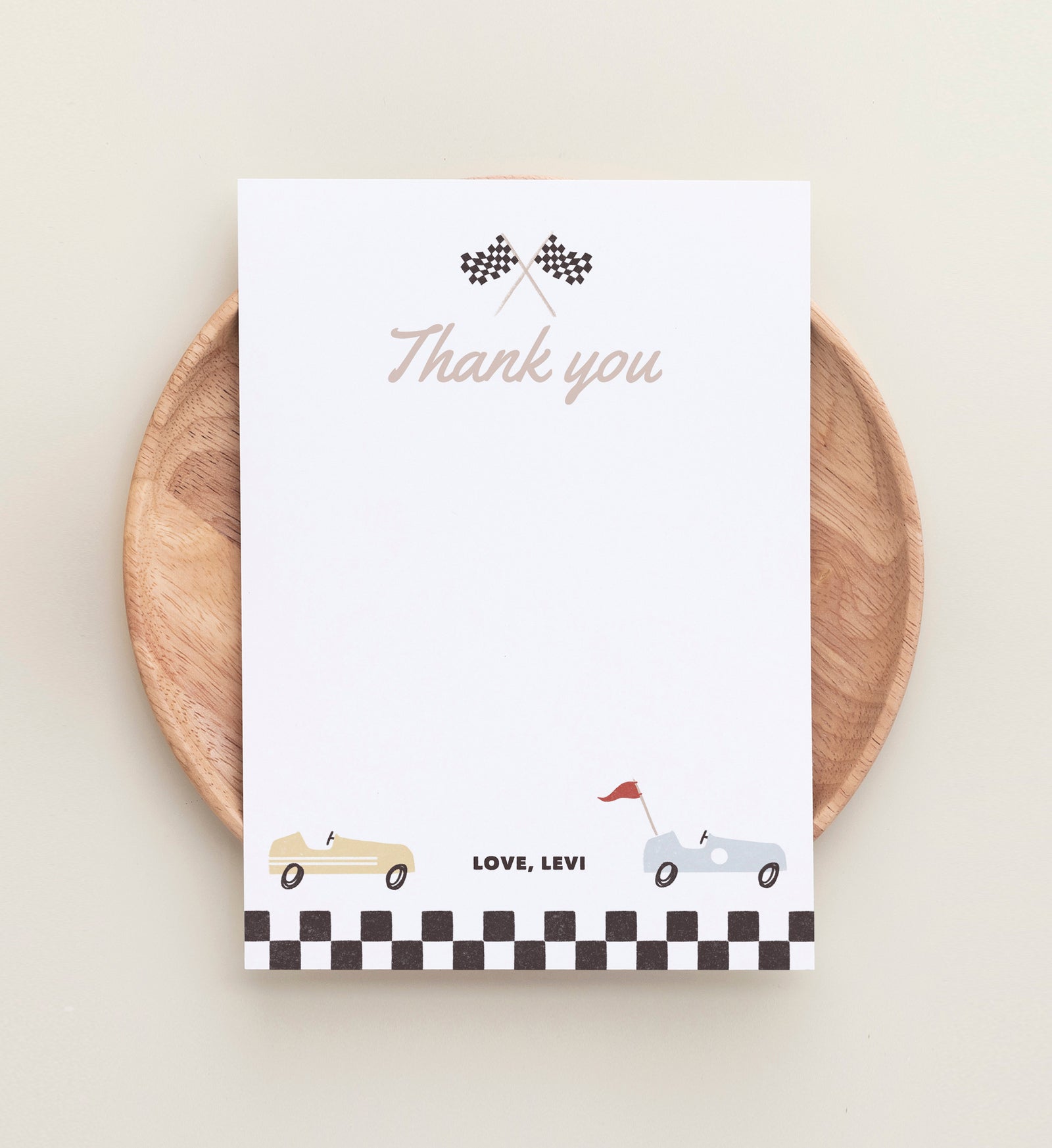 Editable Race Car Birthday Party Flat Thank You Card Template