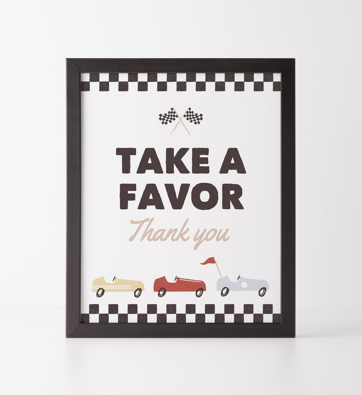 Race Car Birthday Party Favors Sign