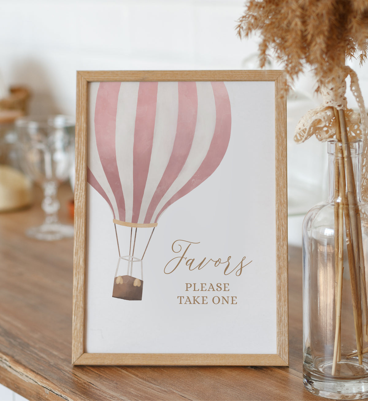 Pink Hot Balloon Baby Shower Favors Sign