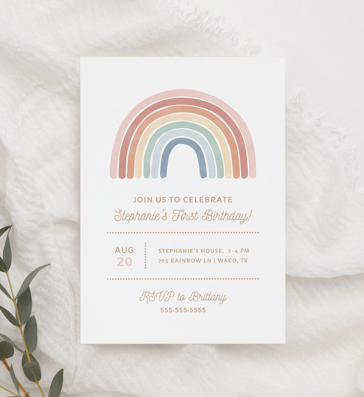 Editable Colorful Rainbow Birthday Party Invitation Template