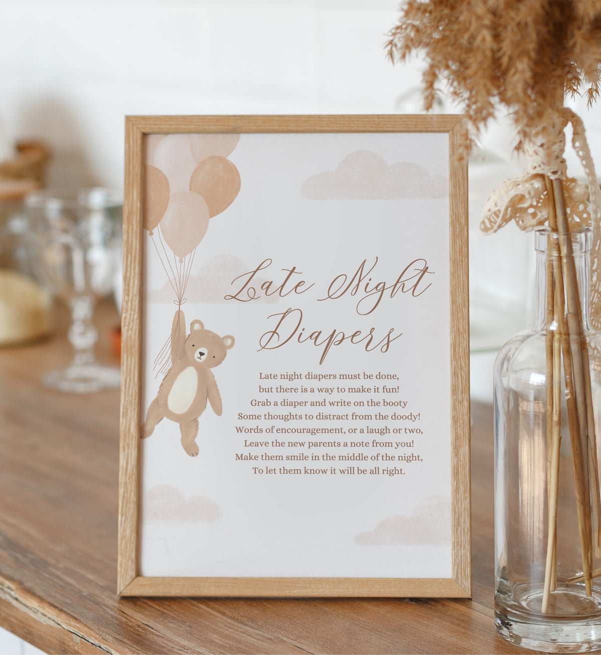 Teddy Bear Baby Shower Late Night Diapers Sign