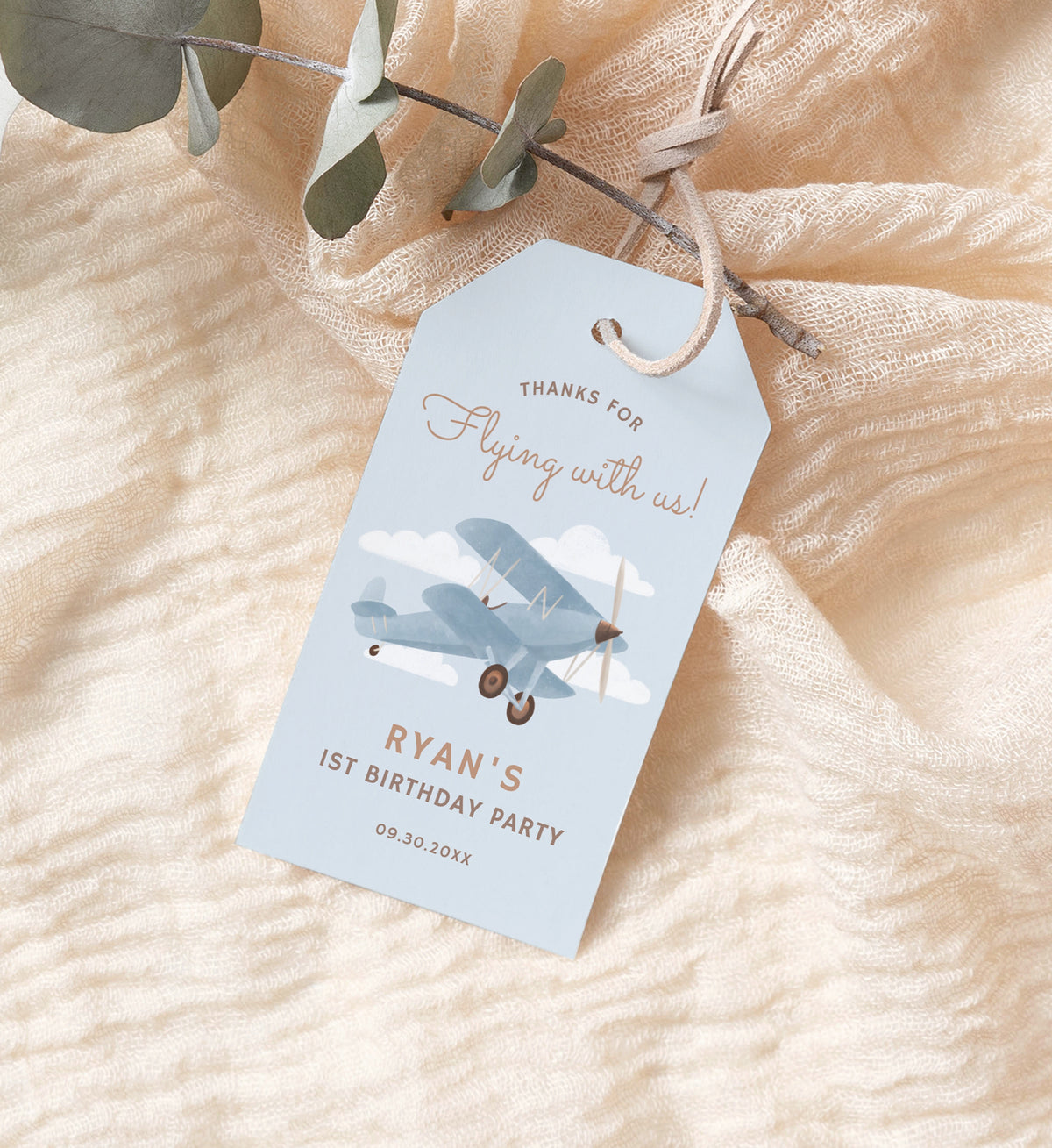 Editable Airplane Birthday Party Favor Tag Template