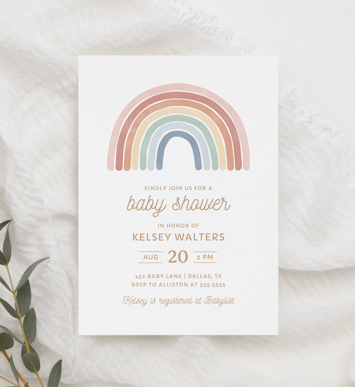 Editable Colorful Rainbow Baby Shower Invitation Template