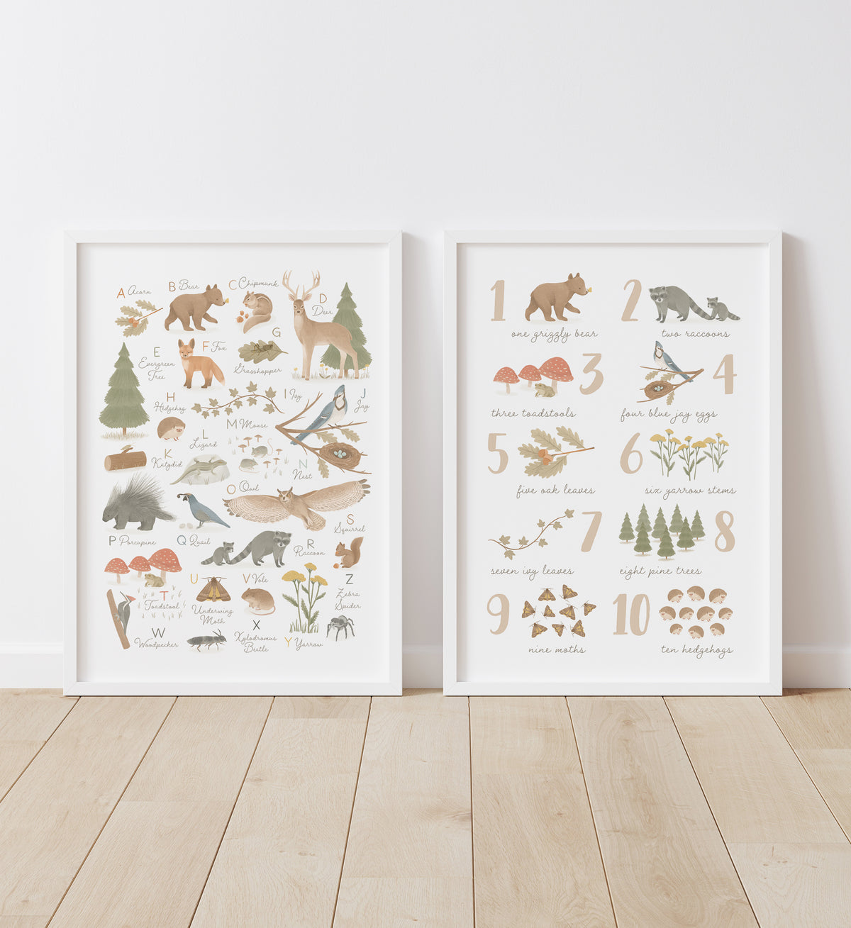 Woodland Alphabet and Numbers Set of 2 Prints