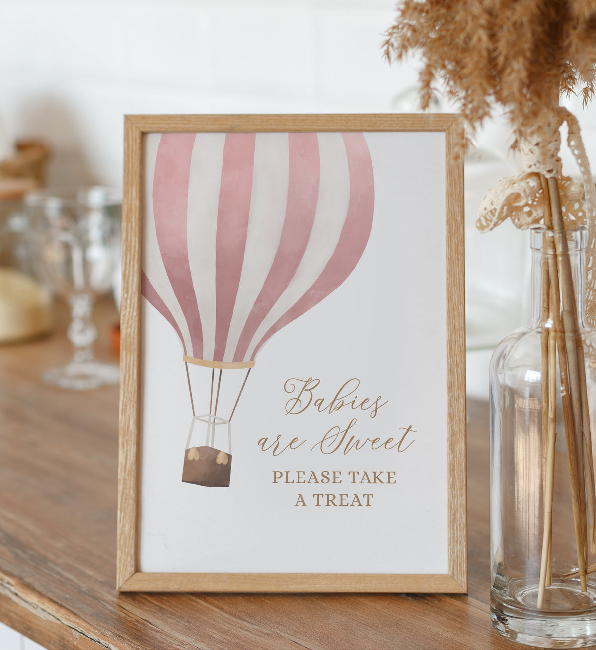 Pink Hot Air Balloon Baby Shower Babies are Sweet Take a Treat Sign