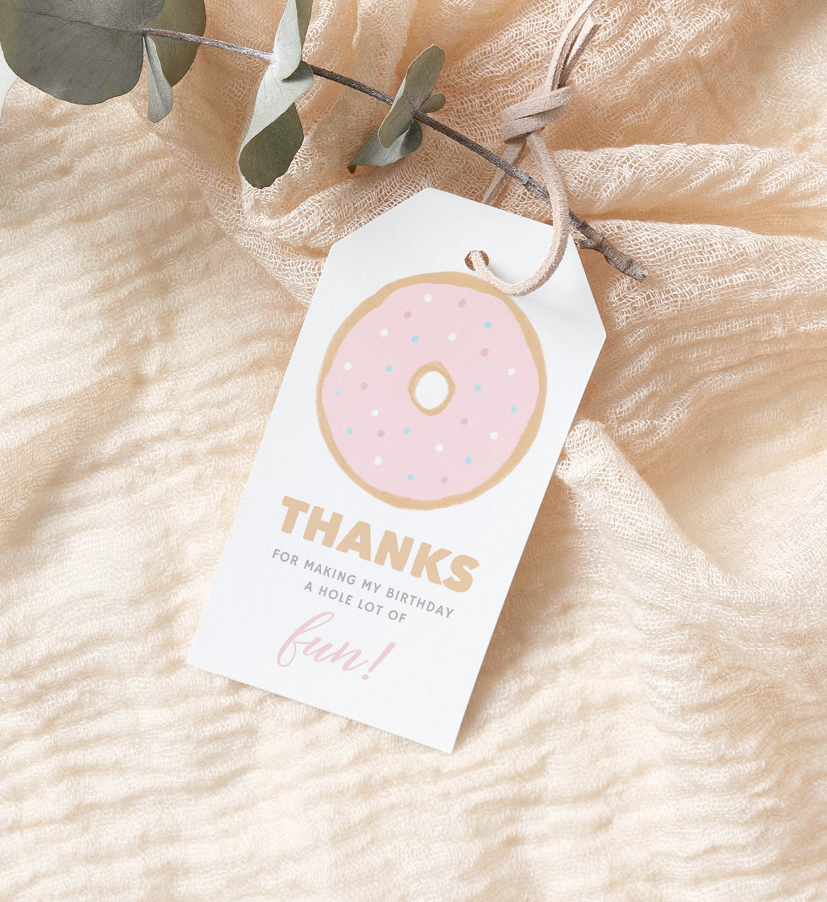Editable Pink Donut Birthday Party Favor Tag Template