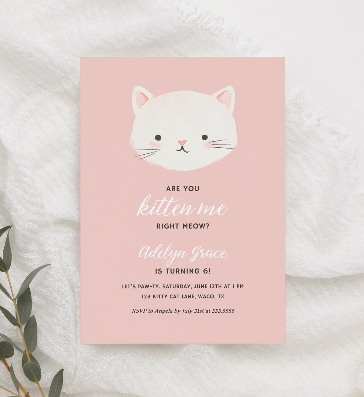 Editable Kitten Birthday Party Invitation Template No. 3