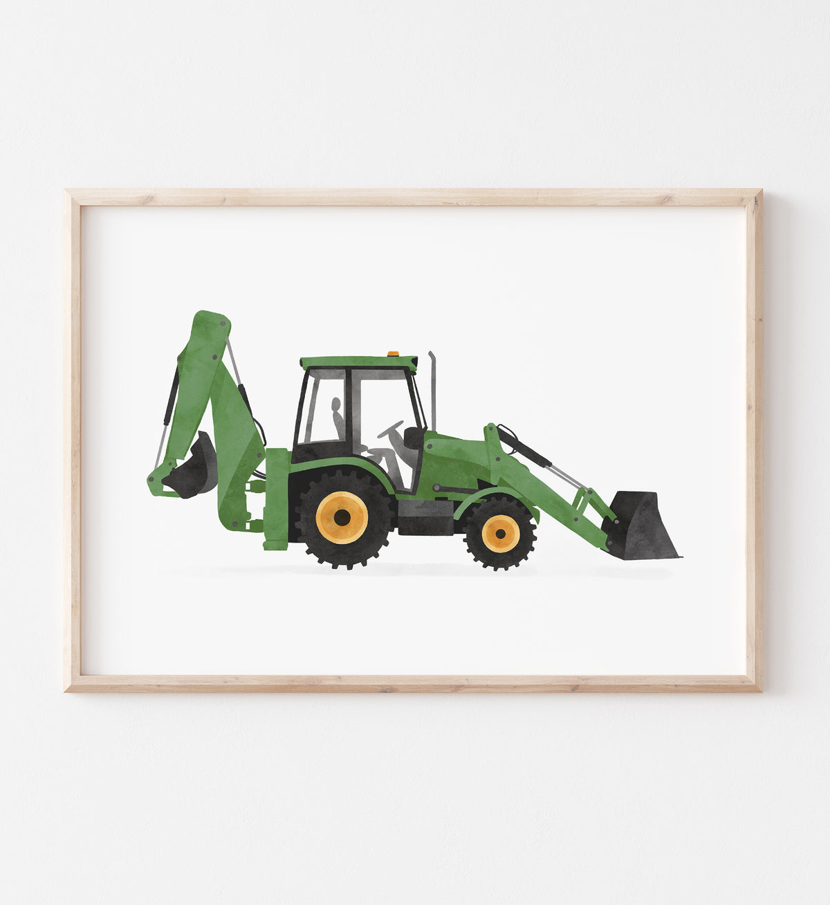 Backhoe Loader Horizontal Print - Green