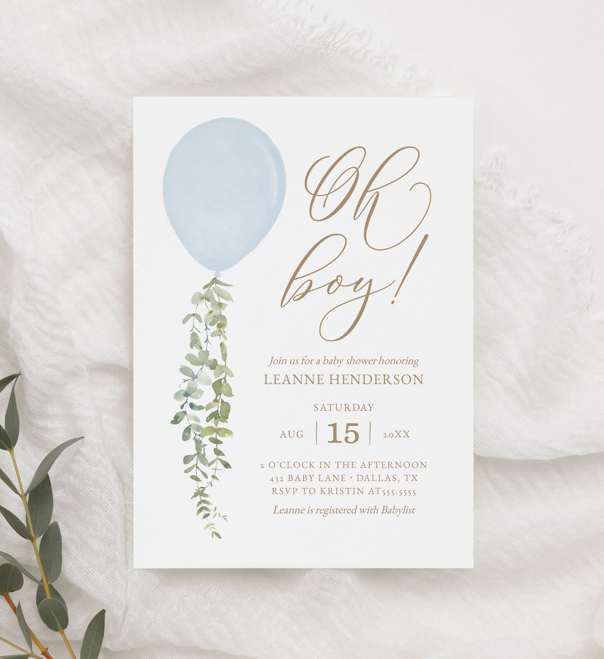 Editable Blue Balloon Baby Shower Invitation Template