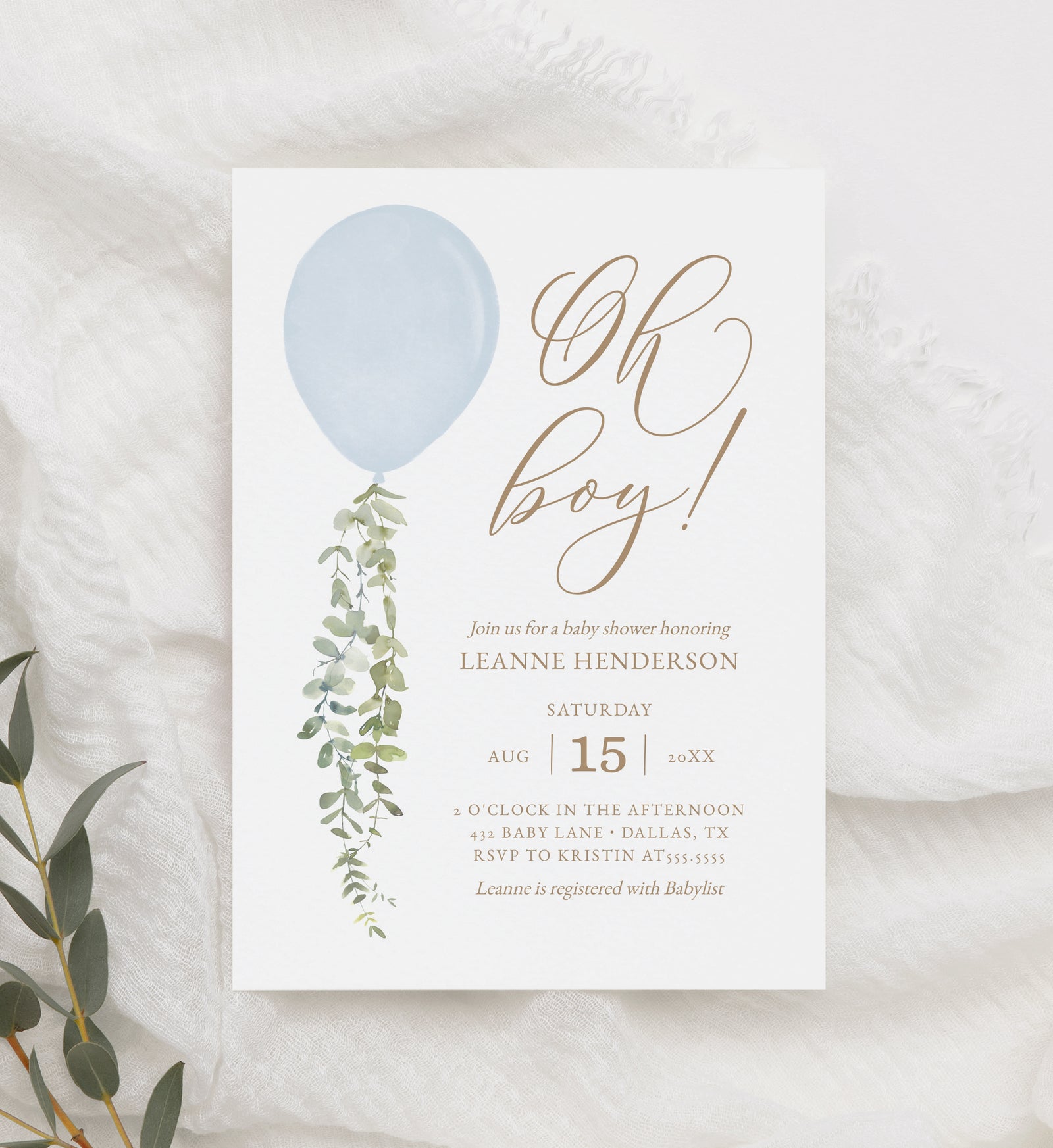 Editable Blue Balloon Baby Shower Invitation Template