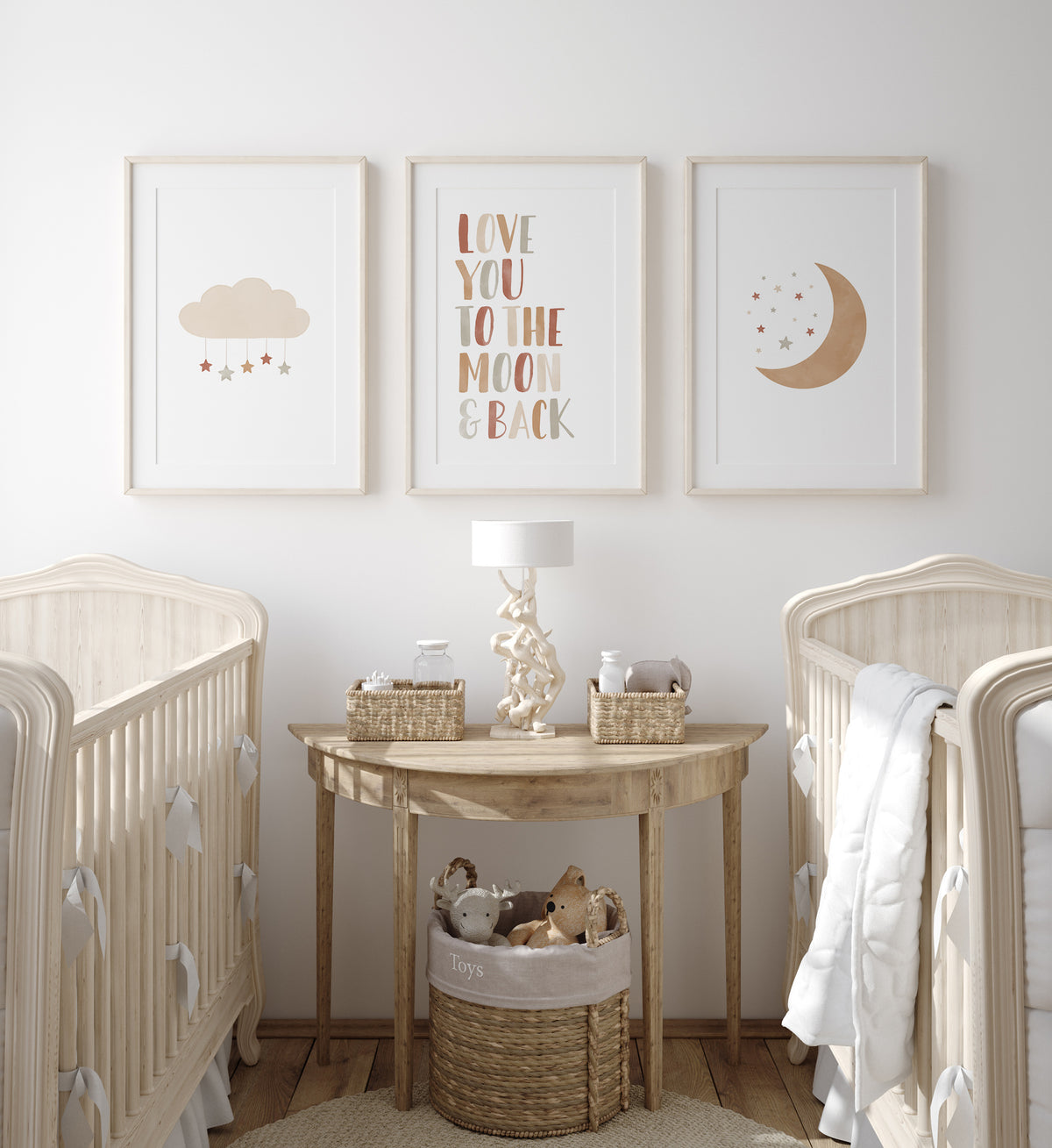 Love You to the Moon and Back, Cloud, and Moon Set of 3 Prints - TCCP