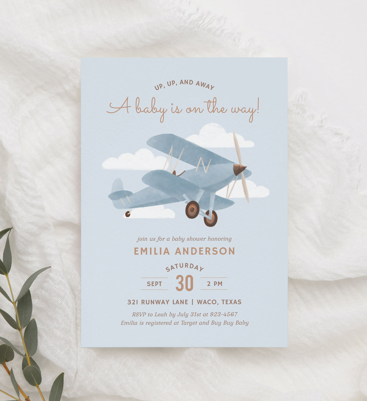Editable Airplane Baby Shower Invitation Template