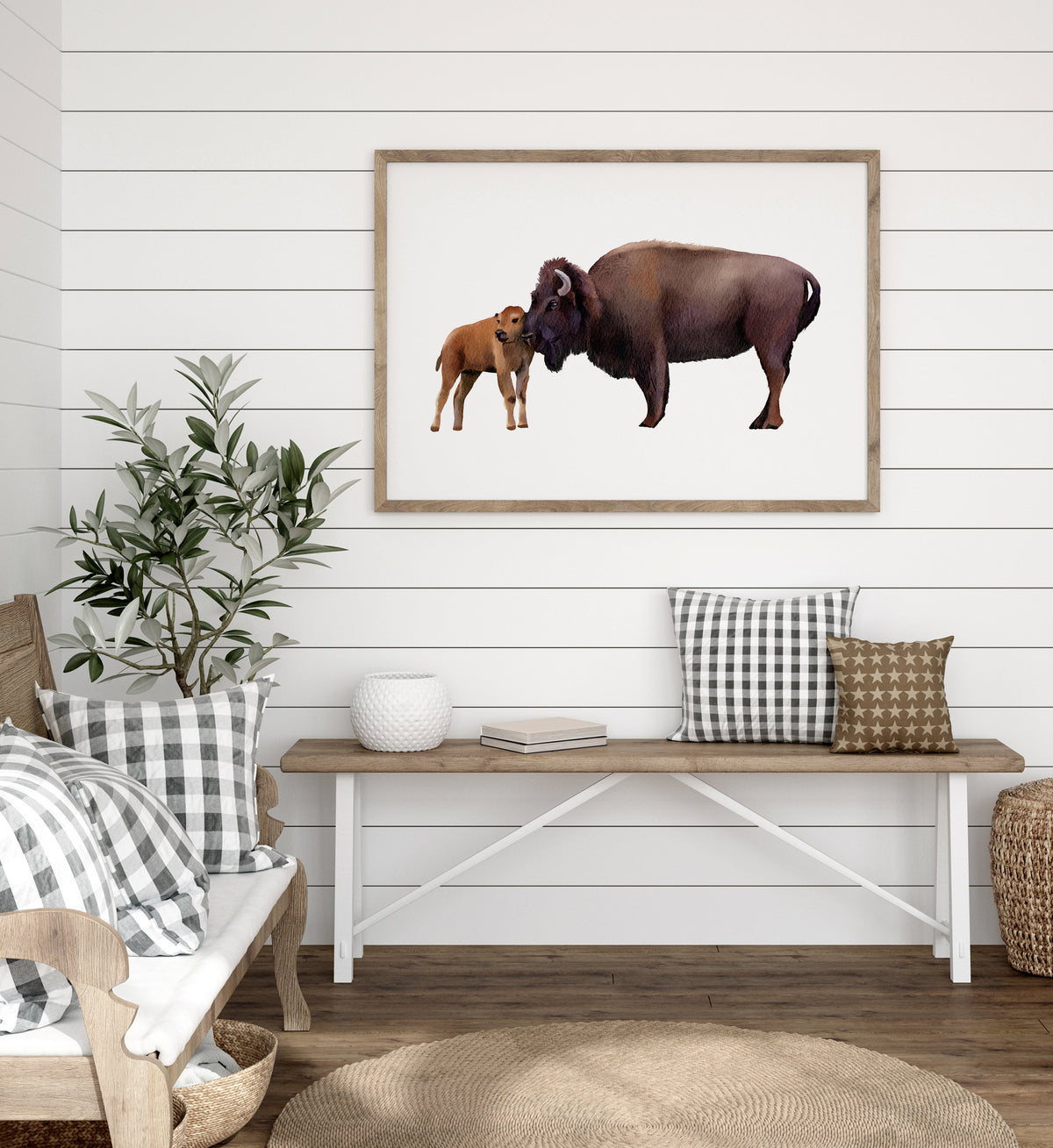 Baby and Mama Bison Print