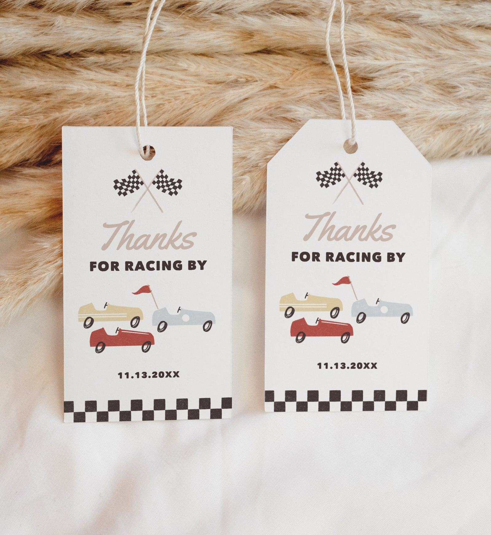 Editable Race Car Birthday Party Favor Tag Template
