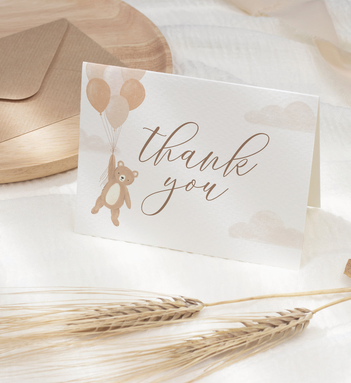 Editable Teddy Bear Baby Shower Folded Thank You Card Template