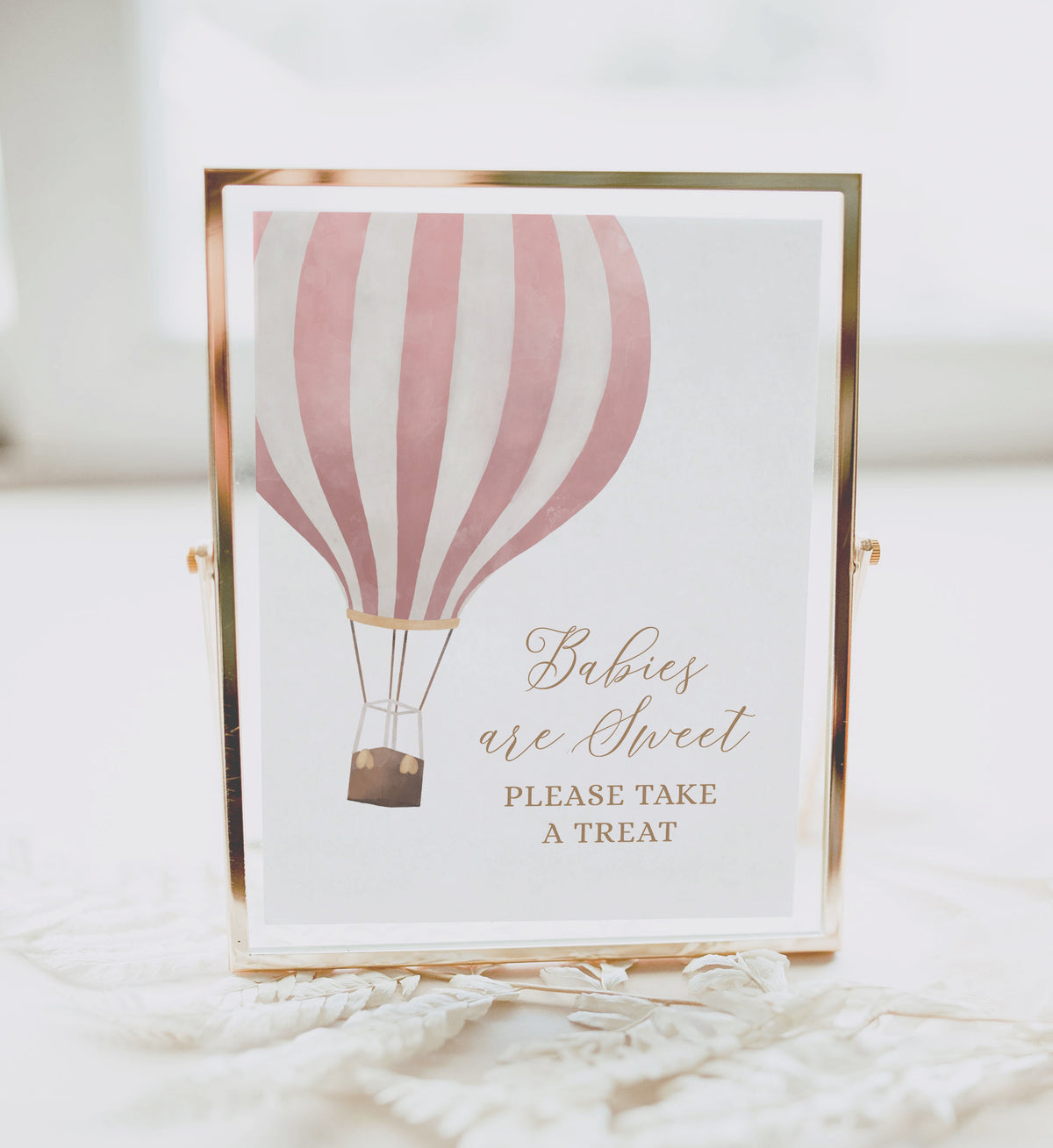 Pink Hot Air Balloon Baby Shower Babies are Sweet Take a Treat Sign