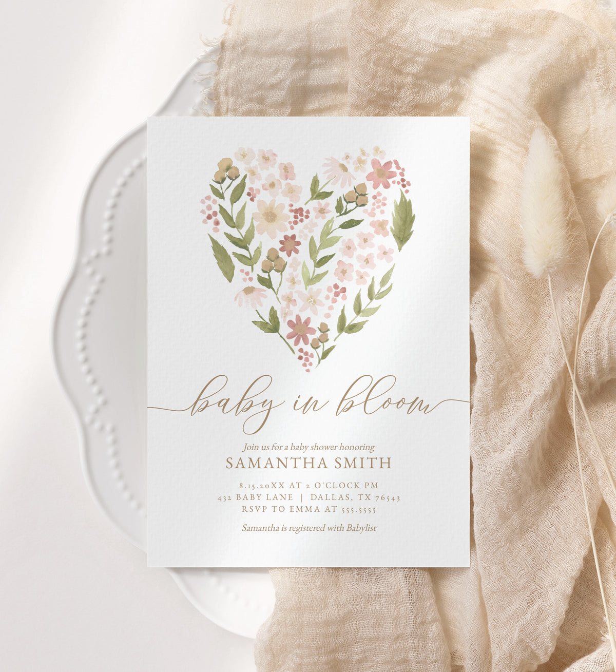 Editable Baby in Bloom Baby Shower Invitation Template