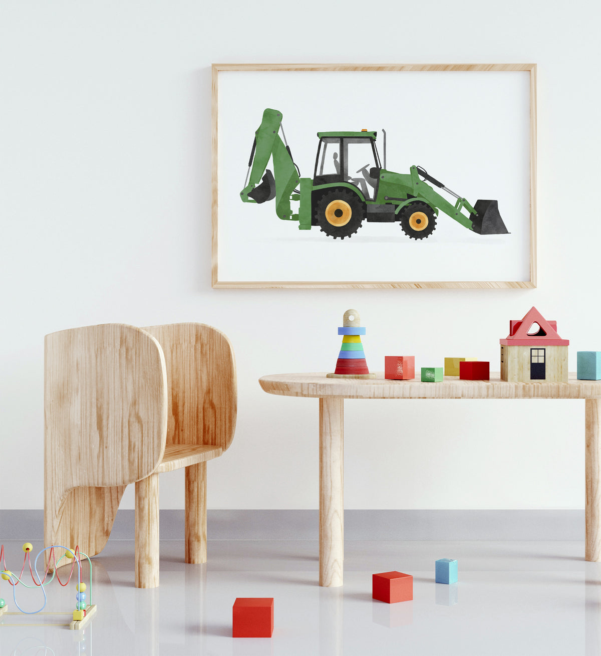 Backhoe Loader Horizontal Print - Green