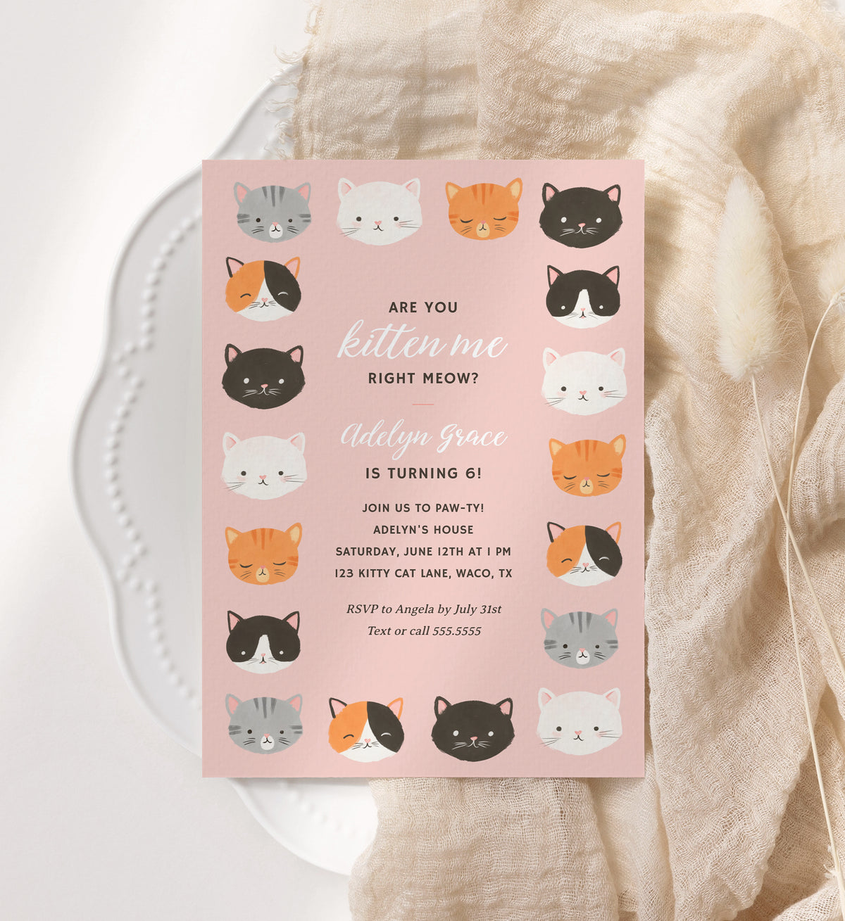 Editable Kitten Birthday Party Invitation Template No. 2