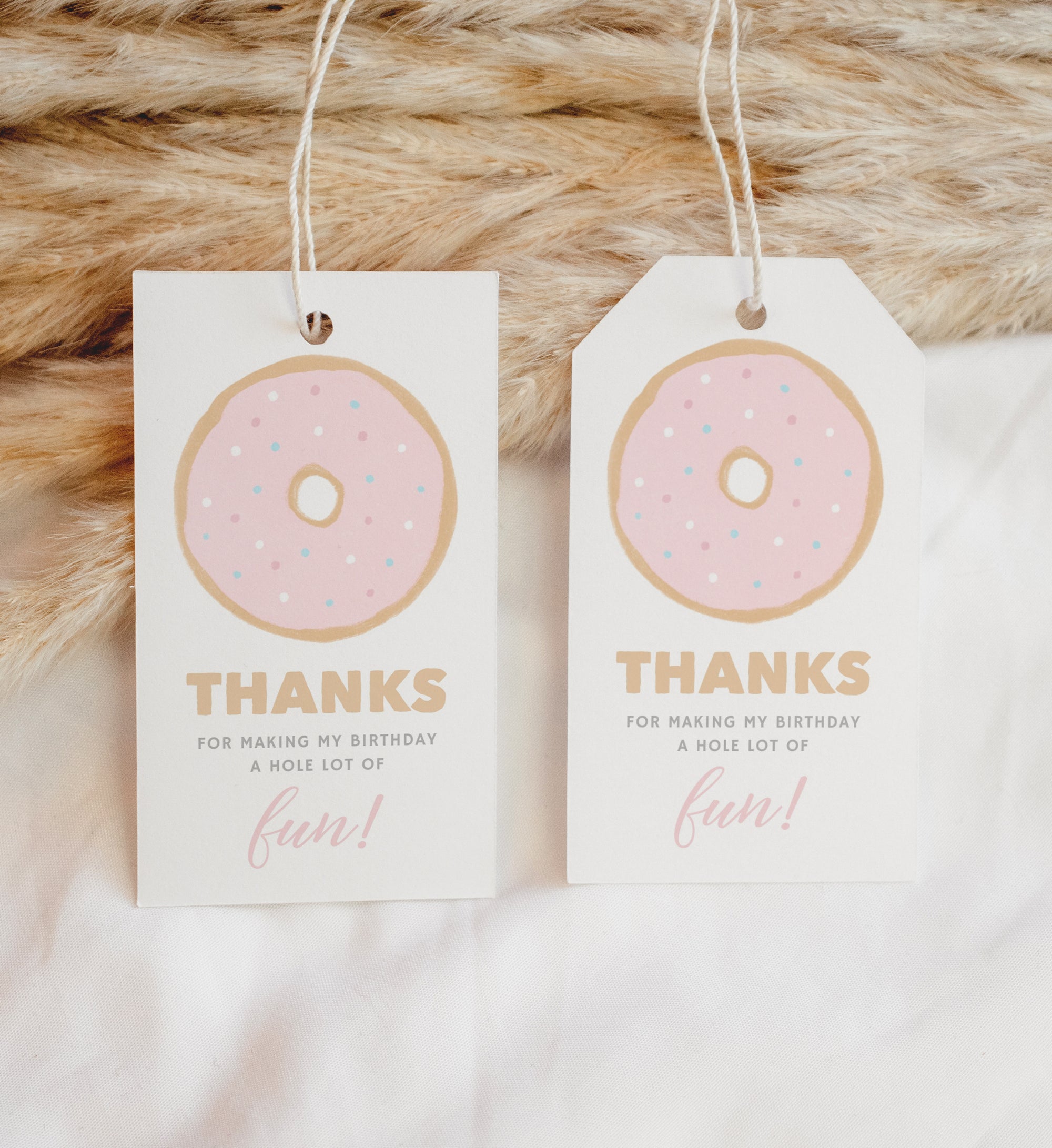 Editable Pink Donut Birthday Party Favor Tag Template