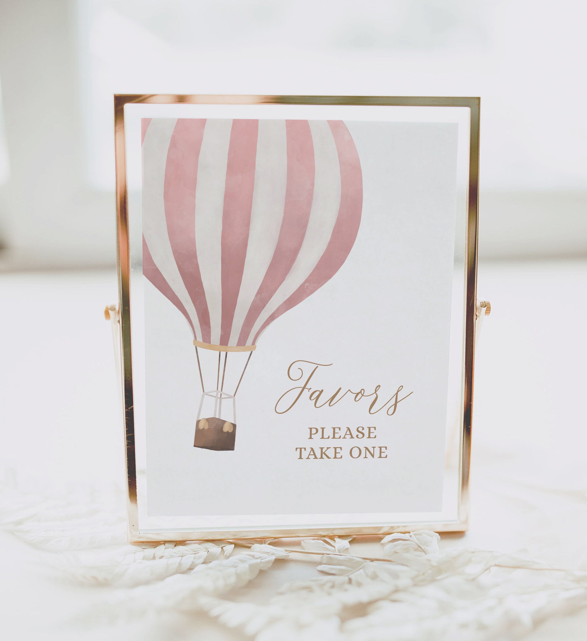 Pink Hot Balloon Baby Shower Favors Sign