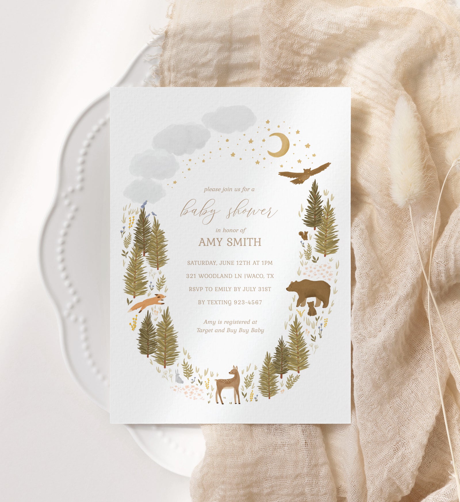 Editable Woodland Baby Shower Invitation Template