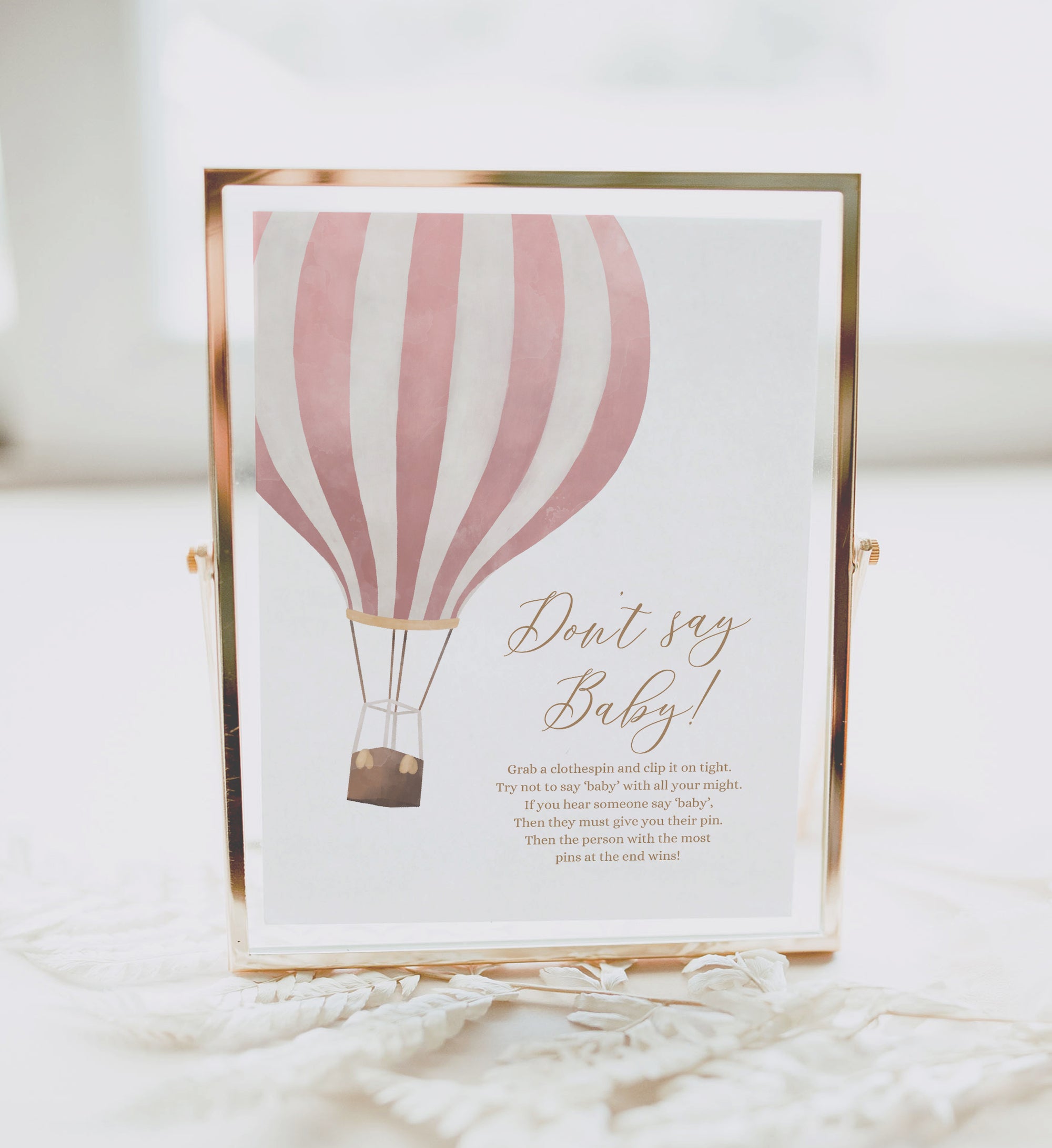 Pink Hot Air Balloon Baby Shower Don't Say Baby Sign
