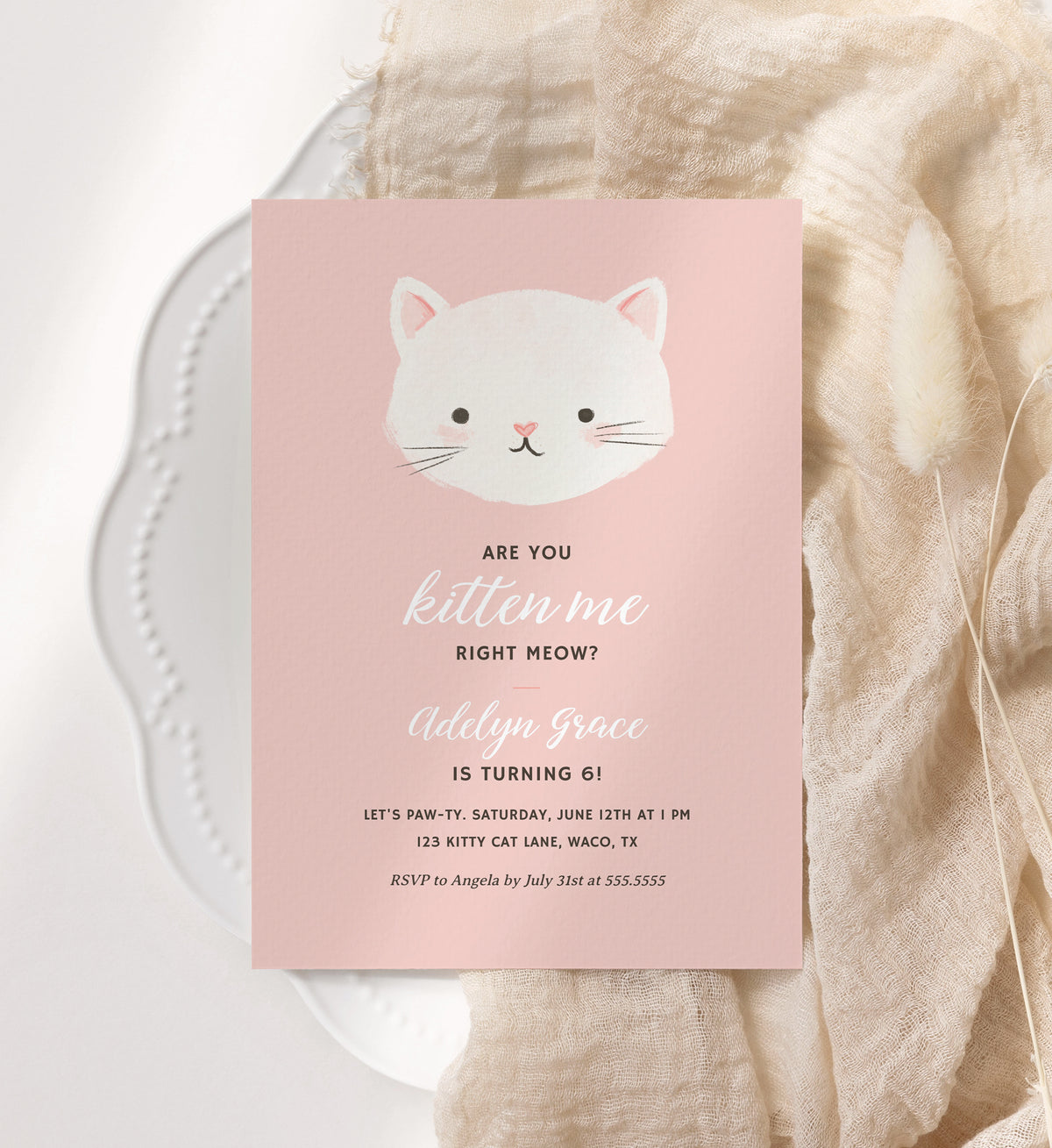 Editable Kitten Birthday Party Invitation Template No. 3