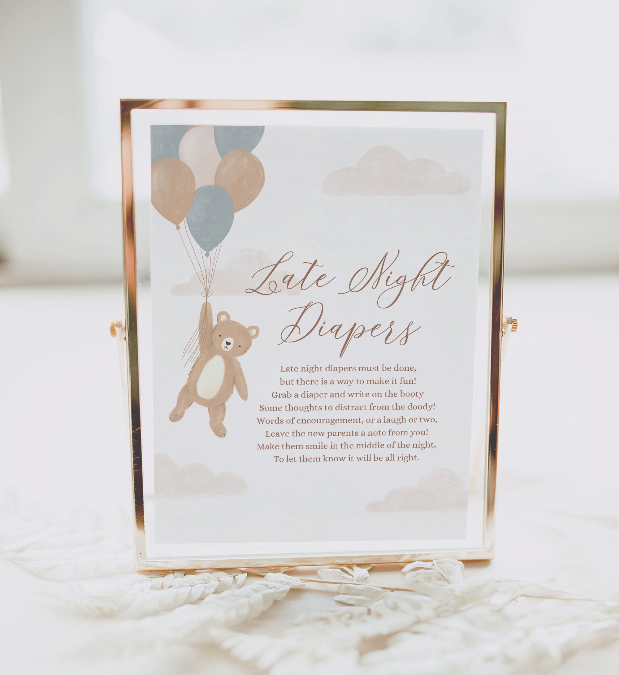 Teddy Bear Baby Shower Late Night Diapers Sign