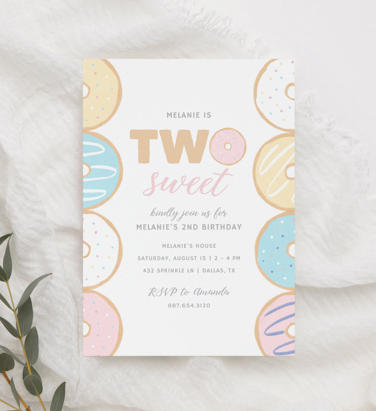 Editable Two Sweet Donut Birthday Party Invitation Template
