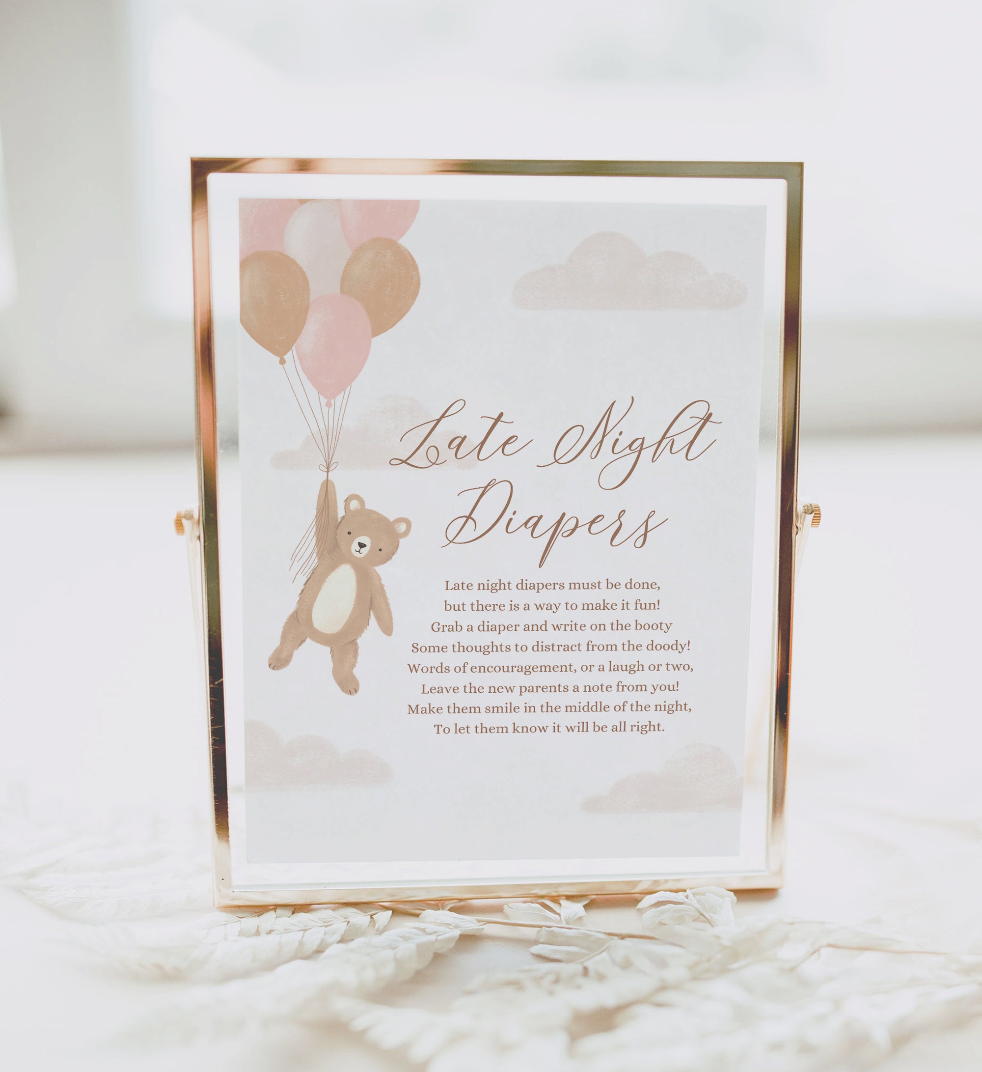 Teddy Bear Baby Shower Late Night Diapers Sign