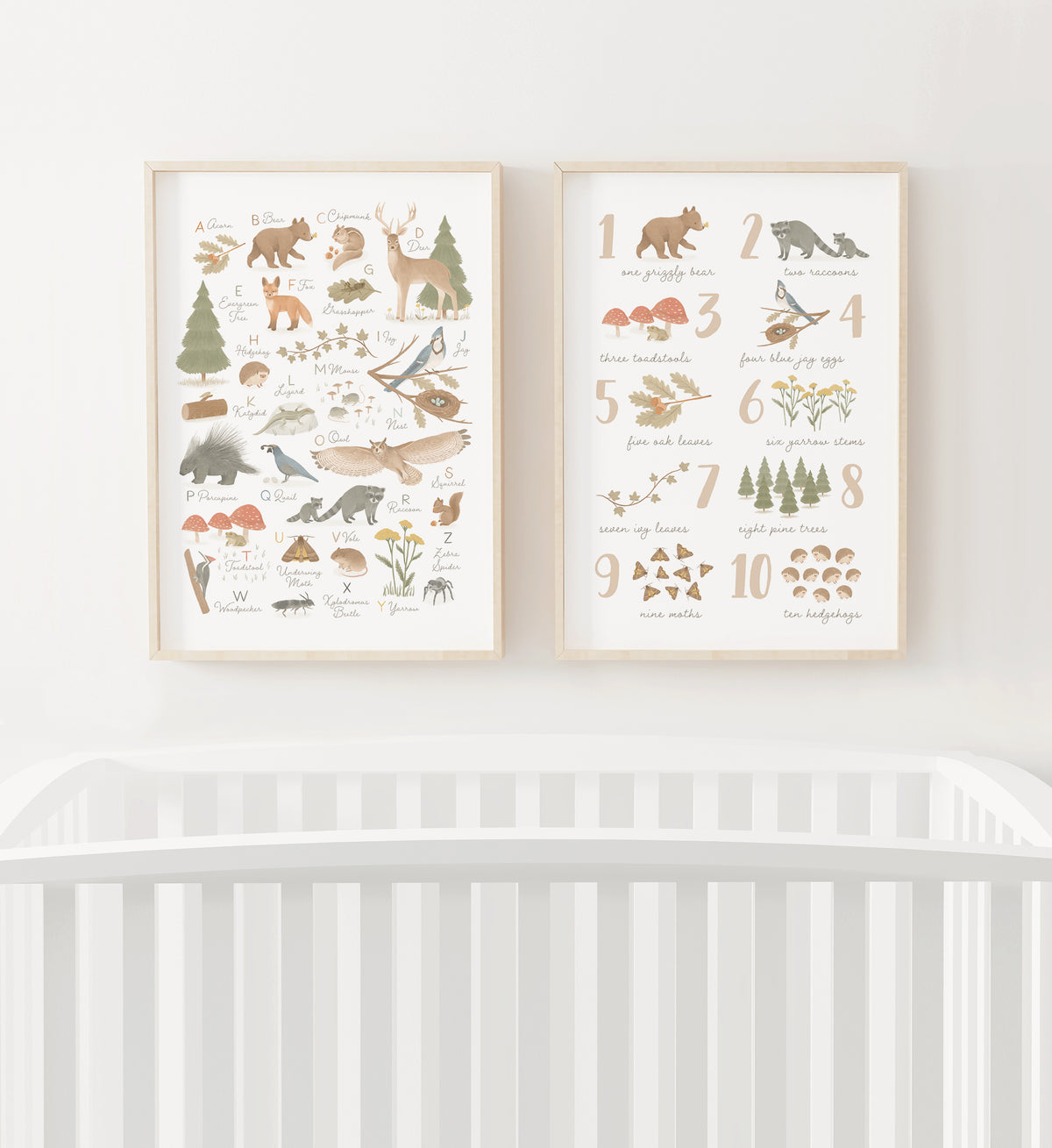 Woodland Alphabet and Numbers Set of 2 Prints
