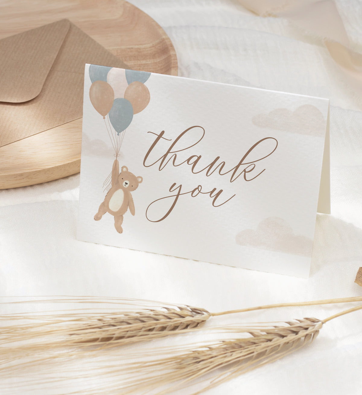 Editable Teddy Bear Baby Shower Folded Thank You Card Template