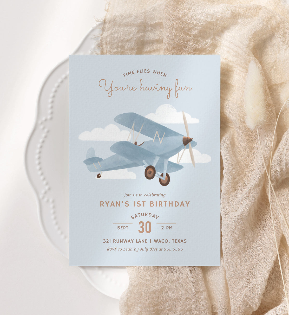 Editable Airplane Birthday Party Invitation Template