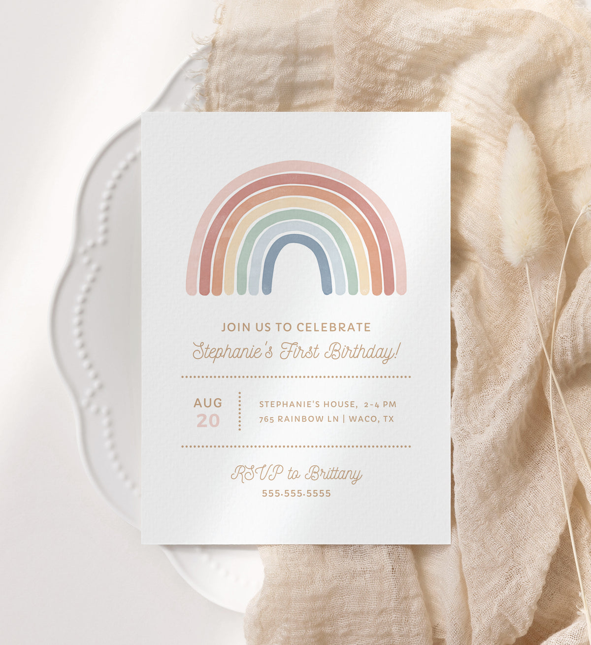 Editable Colorful Rainbow Birthday Party Invitation Template