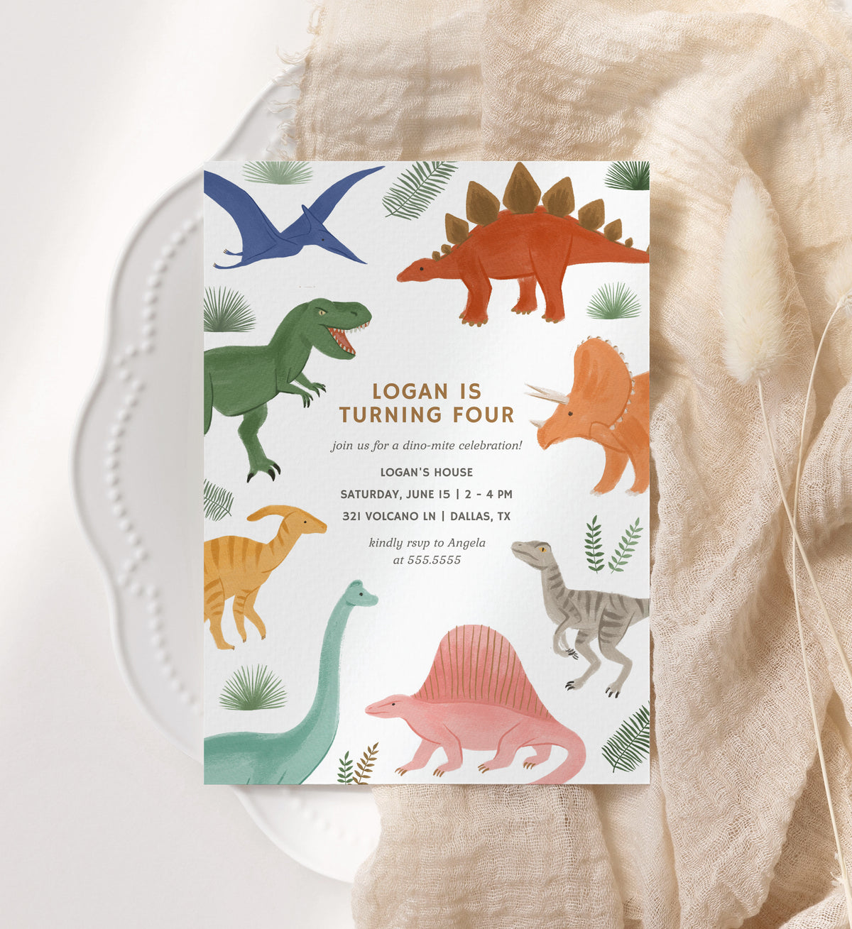 Editable Dinosaur Birthday Party Invitation Template