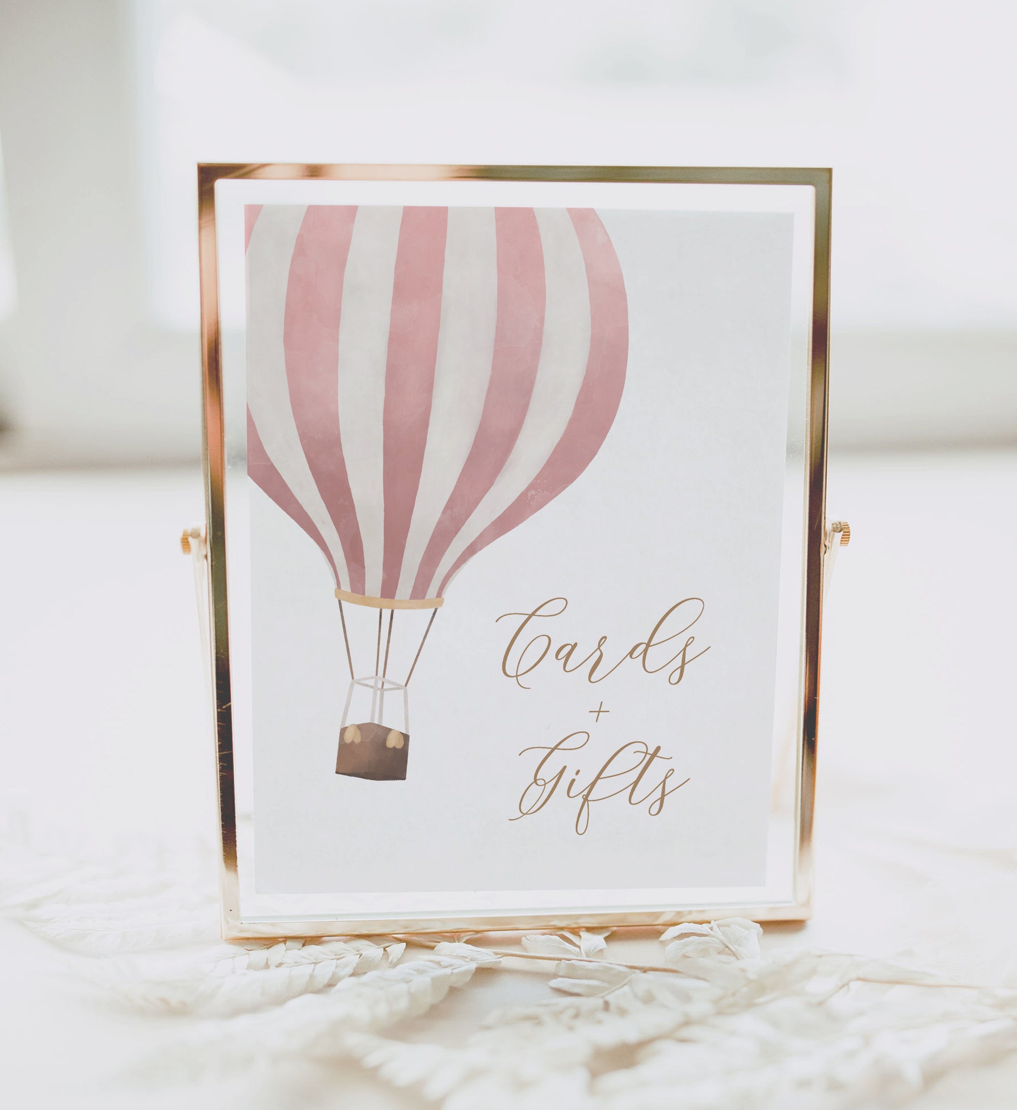 Pink Hot Air Balloon Baby Shower Cards and Gifts Sign